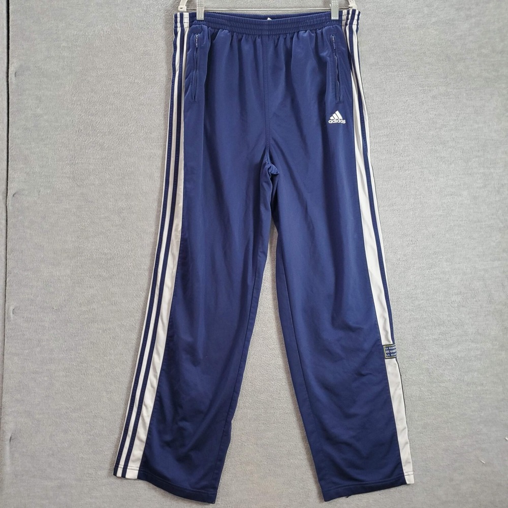 VINTAGE Adidas Men Activewear Pants XL Blue Track Logo 3 Stripes Snap Y2K READ